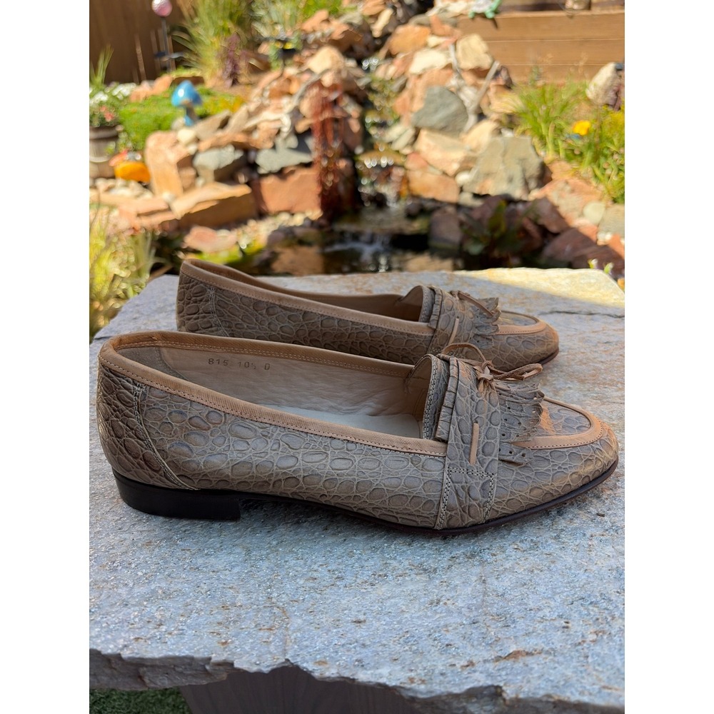 Steeple Chase Italy Mens 10.5 D Taupe Croc Embossed Leather Kiltie Loafers 815
